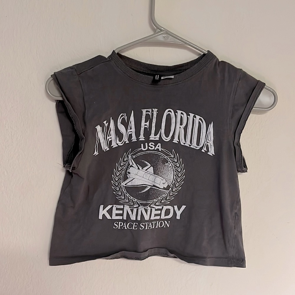 Gray H&M NASA Space T-Shirt Crop Top